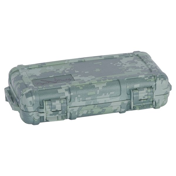Cigar Caddy Quality Importers 3400 Camo 5 Cigar Waterproof Travel Humidor, Digital Camouflage Exterior