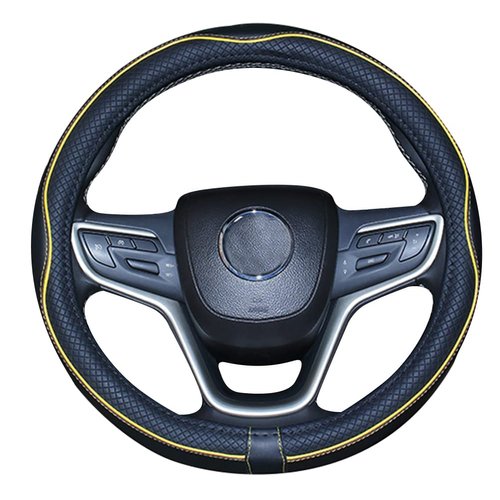 Mayco Bell Universal Standard Size Steering Wheel Cover Anti-Slip,Safety,Soft,Breathable,Durable,Full Surround,Comfortable Grip Microfiber Leather (14.5-15 inch,Black Yellow)