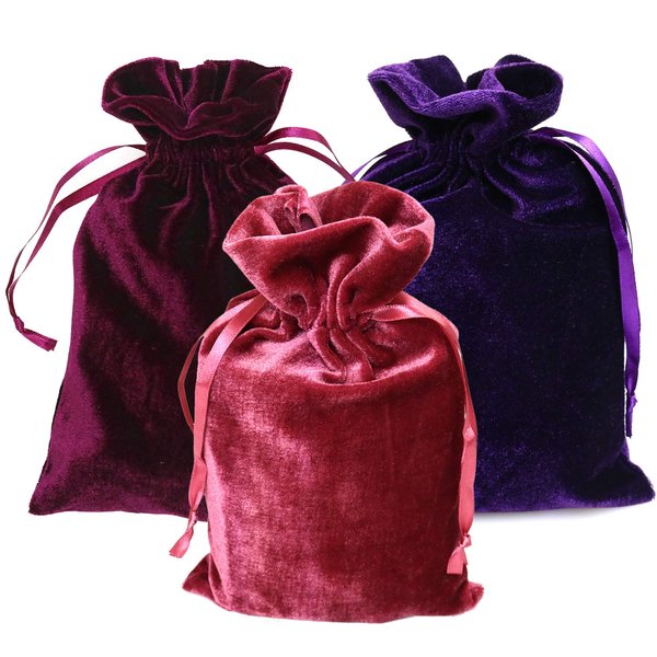 GiftExpress Pack of 3 Velvet Tarot Rune Bag, Purple, Ross, Wine 6" x 9", Velvet Pouch with Drawstring, Tarot Bag, Dice Bag, Card Bag, Jewelry Pouch