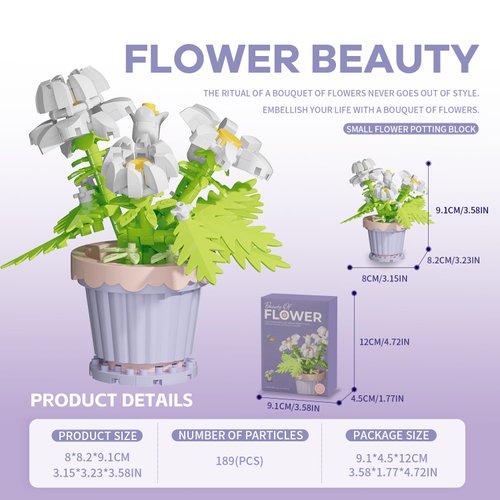 BOROLA Mini Building Block Colorful Flower Potted Plants Set, Cute Small Toy Plant Basket, Creative Block Flower Collection Home Office Decor Desktop Trinkets Birthday Gifts(Blocks Daisy)