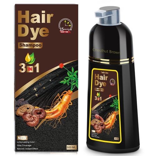 Hair Dye Shampoo 3 in 1, Herbal Shampoo Hair Dye for Women Men, Grey Coverage Shampoo 500ml (Chestnut Brown)