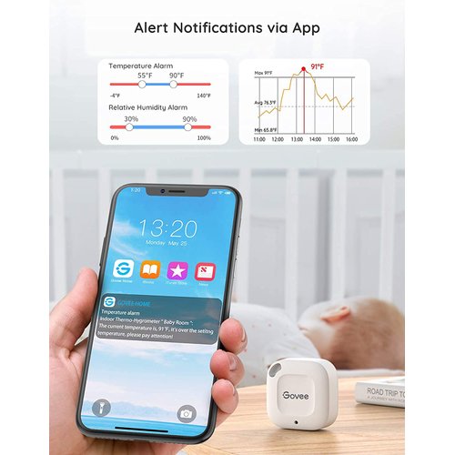 Govee Bluetooth Hygrometer Thermometer, Wireless Thermometer, Mini Humidity Sensor with Notification Alert, Data Storage and Export, 262 Feet Connecting Range