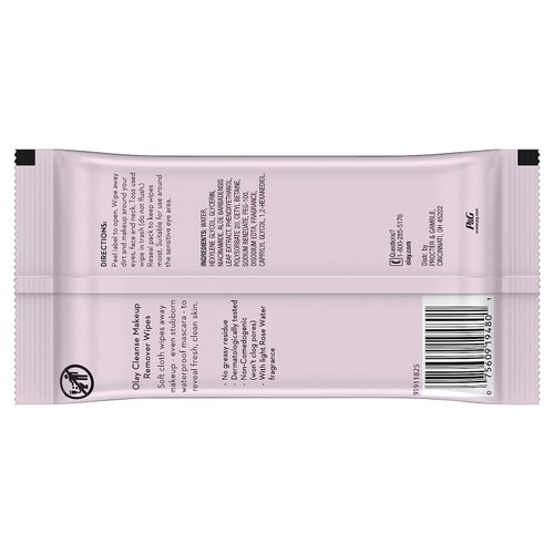 Olay Cleanse Makeup Remover, Rose Water, 25 Wipes