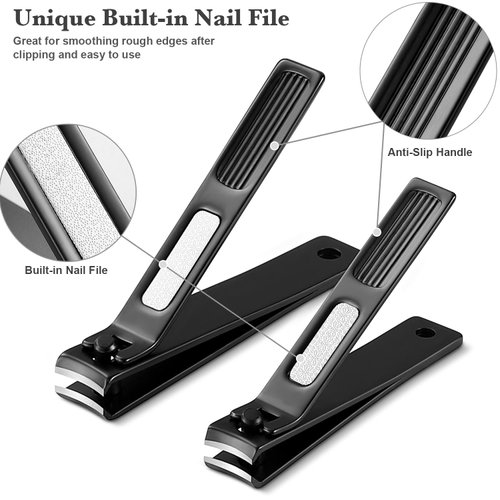 Nail Clippers Manicure Set, Toenail Clippers and Fingernail Clippers, Sharp and Durable Stainless Steel Nail Cutter w/Metal Case, Nice Gift for Men and Women, Black