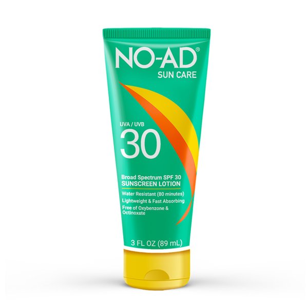 NO-AD SPF 30 Sunscreen Lotion | Broad Spectrum UVA/UVB Protection | Water Resistant | Octinoxate & Oxybenzone Free with moisturizing Vitamin E and Aloe 3oz | Pack of 3
