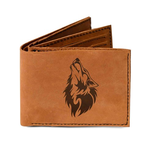 Men's Wolf Abstract -4 Handmade Natural Genuine Leather Trifold Wallet MHLT_05