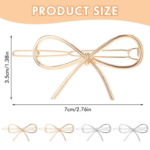 4Pcs Metal Bow Hairpins, Hair Clips for Women Girls,Gold and Silver Bowknot Barrettes Simple Bow Hair Barrettes, Bow Hair Clips and Hair Pin