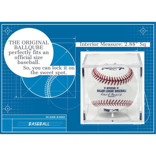 Grandstand Baseball Display Case, Clear Square Memorabilia Box for Autographed Baseball by THE ORIGINAL BALLQUBE. Made in The USA