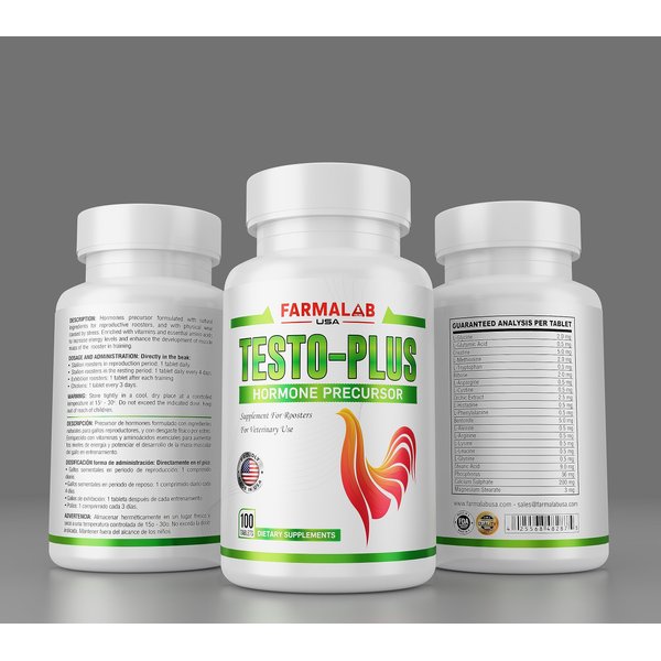 Farmalab Testo Plus 100 Tablets for Rooster para Gallos Gamefowl Roosters Poultry