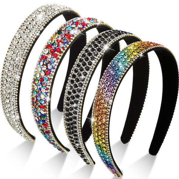 Waydress 4 Pieces Rhinestone Headband for Women Crystal Sparkly Jewel Bling Glitter Headband Hair Accessories (Stylish Color)