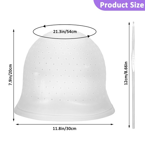 FRIUSATE 2 Pieces Punched Highlight Cap for Hair with Hook, Hair Highlighting Kit, Reusable Silicone Highlighting Cap Pull Through Caps Hair Coloring Dyeing Frosting Cap with Hook for Women Men