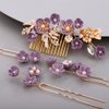 BERYUAN Rhinestone Flower Hair Pieces Bridal Purple Flower Hairpins Hair Comb Set for Bride Bridesmaid（4pcs）