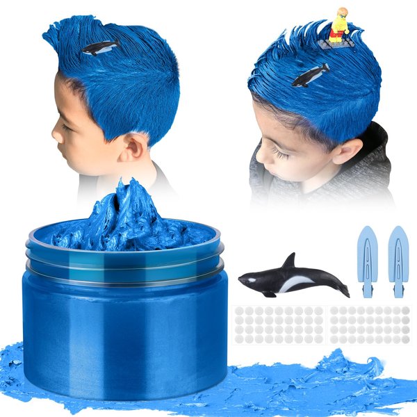 Temporary Hair Color Wax Kit, Stocking Stuffers for Teen Girls age 4 5 6 7 8 9 10+ Hair Dye Color Wax Washable Crazy Hair Sea Style with killer whale model (Blue)