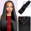 Clip-In Jet Black Straight Brazilian Remy Hair Extensions - 8pcs Double Weft, 100% Real Human Hair, 18Inch