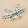 Teyglen Emerald Green Crystal Hair Comb Silver Bridal Rhinestone Headpiece Handmade Green Wedding Hair Comb for Bride Hair Accessories for Women