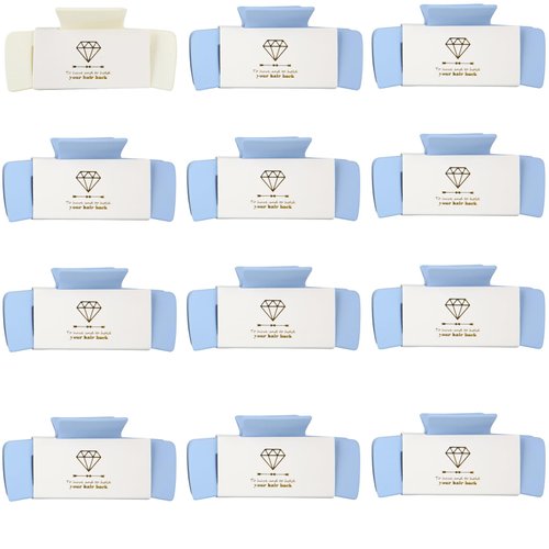 Loanzeg Bridesmaid Hair Claws Bachelorette 4.1 Inch Square Hair Clips Set of 12 Bridal Shower Hair Claw Clips ideas Gift for Wedding Party Favors Bridesmaid Proposal Gifts (White&Dusty Blue)