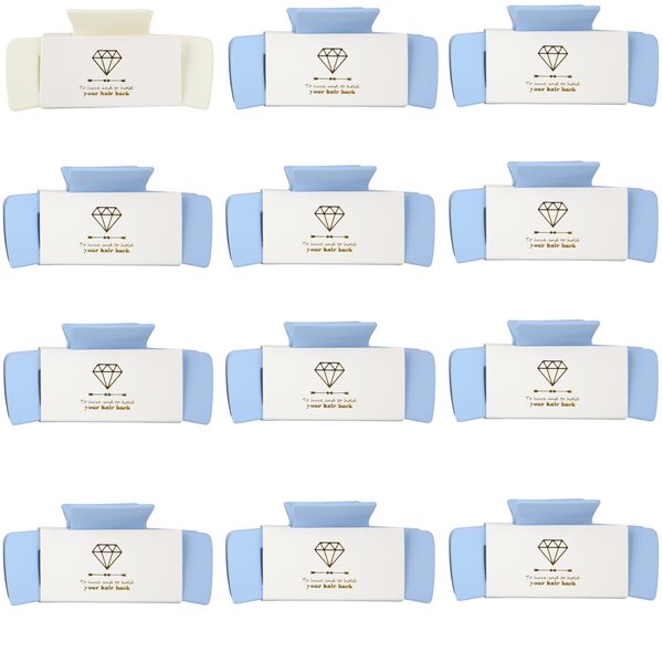 Loanzeg Bridesmaid Hair Claws Bachelorette 4.1 Inch Square Hair Clips Set of 12 Bridal Shower Hair Claw Clips ideas Gift for Wedding Party Favors Bridesmaid Proposal Gifts (White&Dusty Blue)