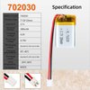 AKZYTUE 3.7V 702030 380mAh Lipo Battery Rechargeable Lithium Polymer ion Battery Pack with PH2.0mm JST Connector