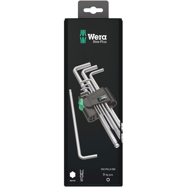 Wera - 5073391001 Hexagon 950 PKL/9 SB L-Key Set, BlackLaser, Ballpoint Hex Key, 9 Piece