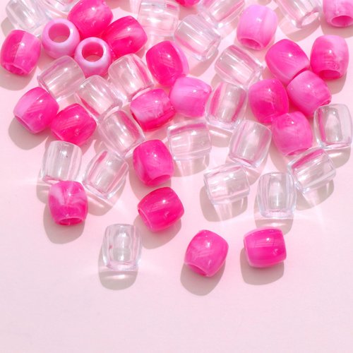VENOFEN 50PCS Pink Hair Beads for Braids Clear Beads Loc Jewelry Dreadlock Accessories Cute Acrylic Pony Beads Hair Decoration for Girls and Women