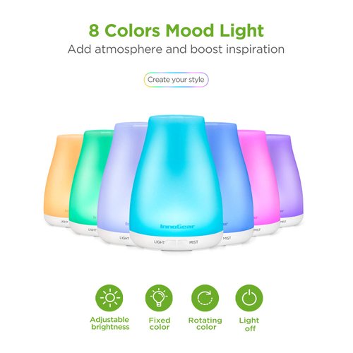 InnoGear Essential Oil Diffuser with Oils, 100ml Aromatherapy Diffuser with 6 Essential Oils Set, Aroma Cool Mist Humidifier Gift Set, White