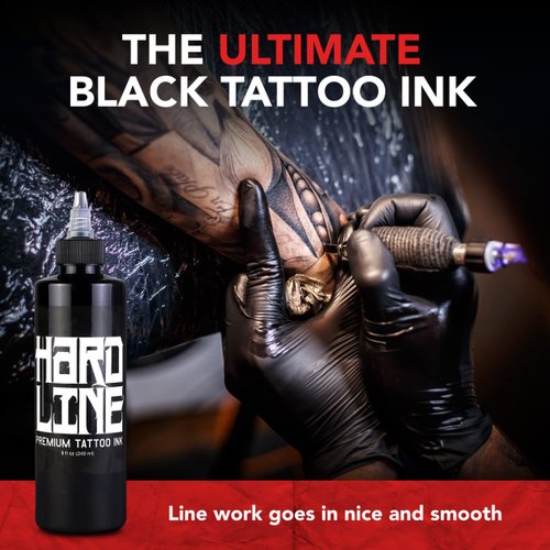Hardline Premium Black Tattoo Ink - 8oz Tattoo Ink Tubes for Superior Continuous Lining and Shading - Non-Drying, Non-Muddy, Gamma Rayed, and Long-Lasting - Premium Quality Tattoo Ink