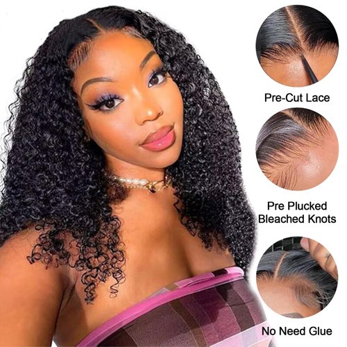 BEACIYA Wear and Go Glueless Wigs Human Hair Pre Cut Pre Plucked 250 Density 6x4 HD Lace Closure Wigs Human Hair No Glue Kinky Curly Wigs Human Hair for Black Women 24 Inch