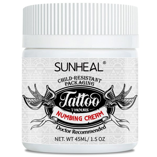 Tattoo Numbing Cream, Numbing Cream for Tattoos, Piercing and Waxing, 7 Hours Maximum Strength Tattoo Numbing Cream, Child-Resistant Packaging, Tattoo Numbing Cream Extra Strength, 45ml/1.5oz