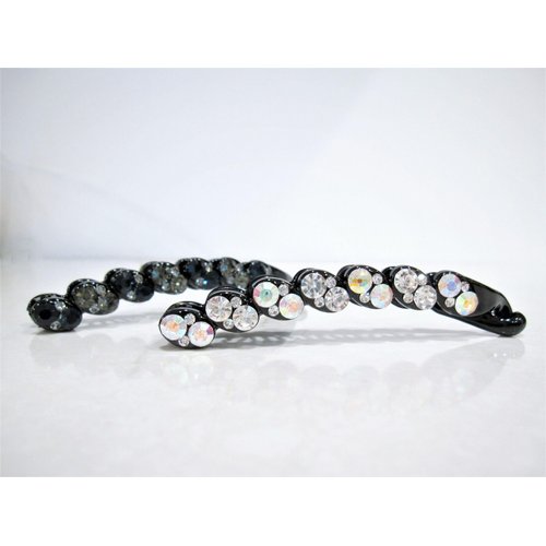 Slim black sparkly banana hair claw clip with crystals rhinestones (Crystal color: Gray and dark blue)