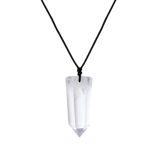 Runyangshi Clear Quartz Pendants Single Pointed Quartz Necklace 6 Faceted Chakra Crystal Wand Stone for Men Women Hand-Woven Rope Gift