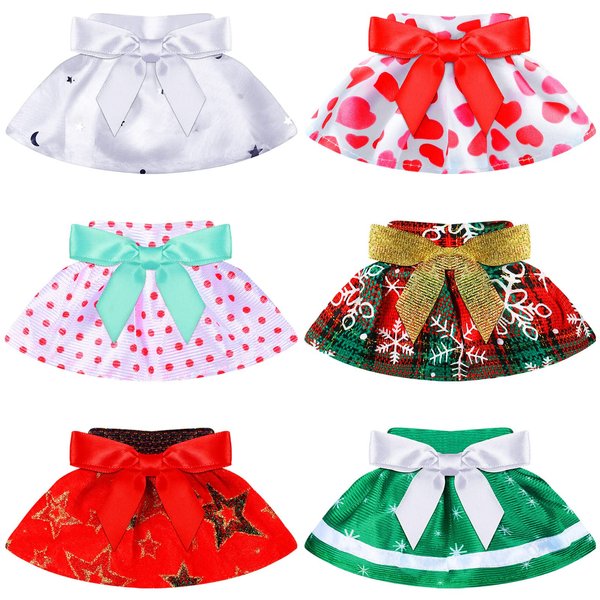 6 Pieces Santa Clothing Elf Dance Skirt Set Christmas Elf Skirts for Christmas Doll Holiday Decorations (Not Include Doll) (Classic Style)