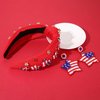 American Flag Headband Earrings 4th of July Star Beaded Knotted Headband Earrings for Women Girls USA Patriotic Red White Blue Rhinestone Jewelry Wide Knot Headband Independence Day Party Favors