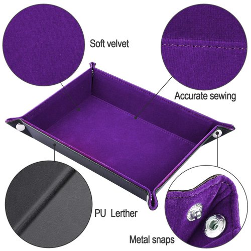 SIQUK Double Sided Dice Tray Folding Rectangle PU Leather and Dark Violet Velvet Dice Holder