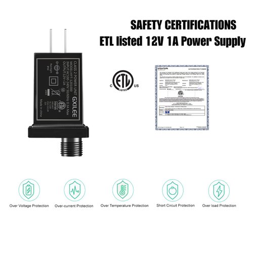 GXILEE Class 2 Power Supply 12v 1A Outdoor Low Voltage Transformer for 12v String Light and Yard Inflatable Decorations with 2 Meters Waterproof Extension Cord, 2 Pack