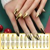 24Pcs Gold Chrome Metal Press on Nails Glossy Shine False Nails Gel Glue on Nails Sparkly Mirror Medium Almond Manicure Art Acrylic Fake Nails Stick on Nails with Chrome Design for Coquette Women