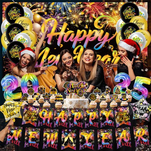 New Years Eve Party Supplies 2025, Happy New Years Decorations 2025, NYE Decorations, New Years Eve Decorations Include New year Balloons Banners Cake Toppers