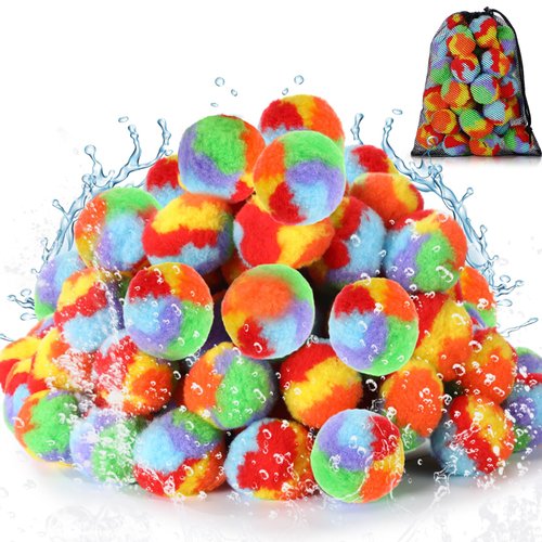 HyDren 50 Pcs Reusable Water Balls Reusable Colorful Water Absorbing Balloons for Outdoor Kids Boys Girls Toys Games, 2.36 Inch Summer Pool Toys Play Balls Splash for Beach Backyard Lawn Fun Games