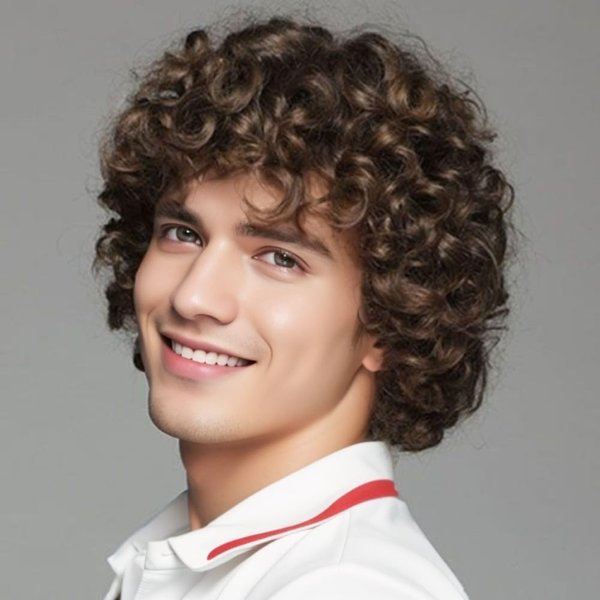 Salaibs Mens Short Curly Brown Wig California Cosplay Costume Daily Hair Wig Synthetic Heat Resistant Wigs for Male Guys