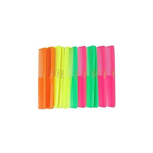 7 inch All Purpose Hair Comb. Hair Cutting Combs. Barber’s & Hairstylist Combs. Neon Mix. 12 Units.