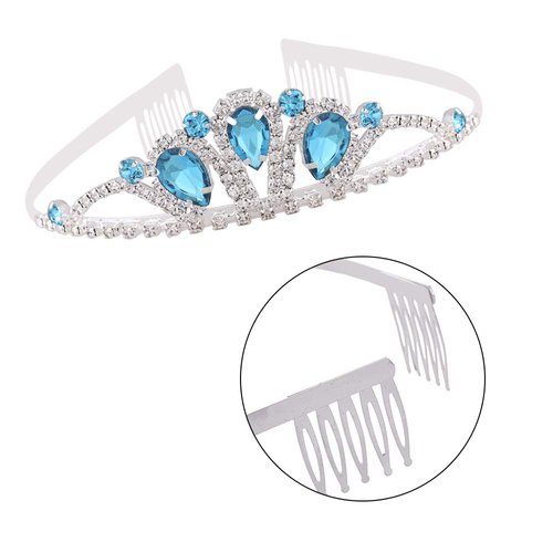 CrownUS Princess Queen Tiara Rhinestone Bridal Wedding Crown, Metal Headband Headpiece, Prom Party Birthday Hair Accessories for Women & Girls (Aqua)