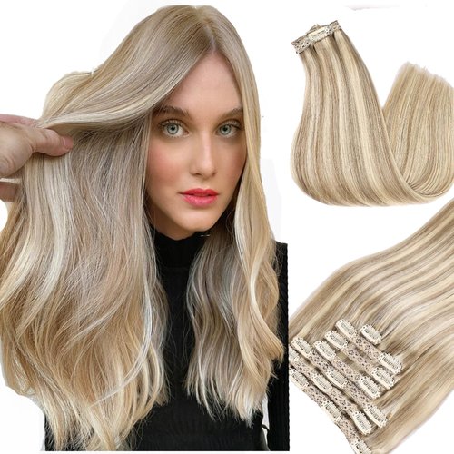 DIYOMO Hair Extensions Real Human Hair - Human Hair Clip In Extensions Soft&Natural Human Hair Extensions Clip Ins 120g 7pcs Real Hair Extensions Clip In Human Hair Straight&Invisible (16 Inch,#16/22)