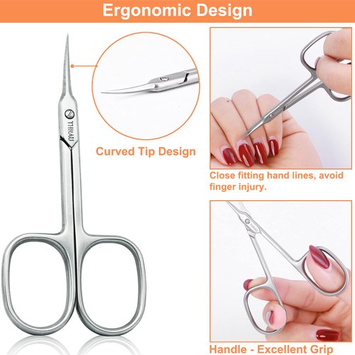 THRAU Cuticle Scissors Extra Fine for Manicure and Pedicure, Curved Blade Precise Pointed Tip Grooming Kit for Eyebrow, Eyelash, Trim Nail and Dry Skin - Small Scissors