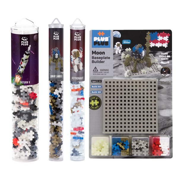 PLUS PLUS - Apollo 11 Space Playset Bundle - Space Mini Maker Tubes and Baseplate Builder - Construction Building STEM | STEAM Toy, Interlocking Mini Puzzle Blocks for Kids