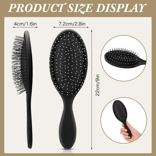 Nuenen 6 Pcs Detangling Wet Hair Brushes for Women Small Travel Brush Soft Bristles with Cushion Base Drying Detangler Brushes for Men Women Girls Boys(Black)