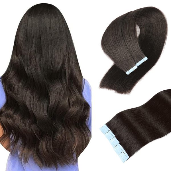 Tape in Hair Extensions Human Hair 100% Real Remy Human Hair Extensions Seamless Straight Hair extensions Real Human Hair Tape in Extensions 26Inch 20Pieces 50g/Set #1B Naturl Black