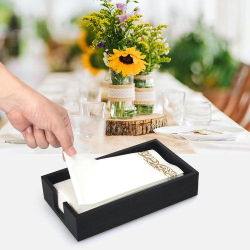 Guest Paper Towels Holder for Bathroom Napkin Holder Tray Black Wooden Napkin Holder for Table Modern Disposable Hand Towel Holder Flat Wood Cocktail Napkin Holder Kitchen Towel Dispenser Holder