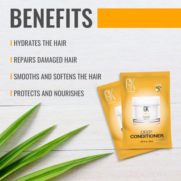 GK HAIR Global Keratin Deep Conditioner Masque Pack of 2 (0.67 Fl Oz/20ml) Intense Hydrating Repair Treatment Mask for Dry Damaged Color Treated Frizzy Hair Restoration Formula with JOJOBA Seed Oils
