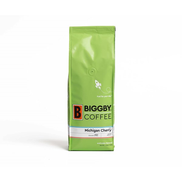 BIGGBY COFFEE Ground Roasted Coffee | Medium Roast Michigan Cherry Flavor, 12oz Bag | Flavored Coffee Grounds Bagged in USA | Perfect for Coffee Maker, Pour Over, or French Press