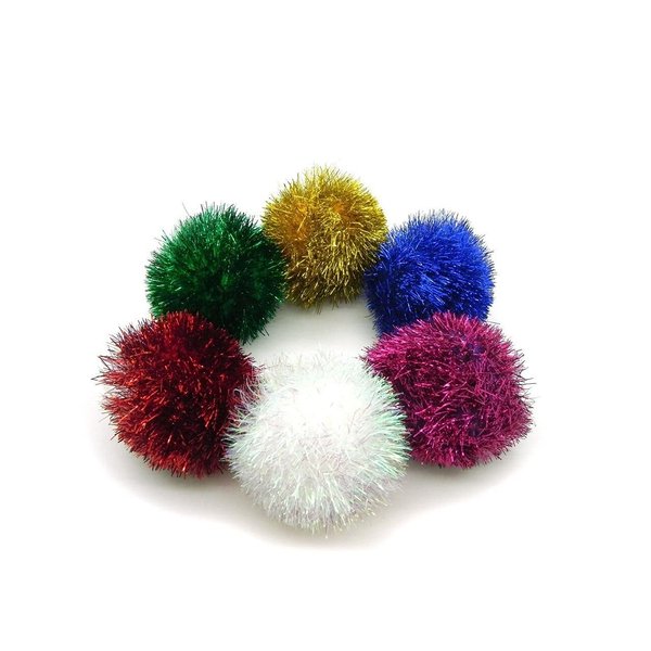 Jumbo Sparkle Ball Tuff Kitty Puff Cat Toy - (2 inch) 6 Pak Pick A Color (Pink)