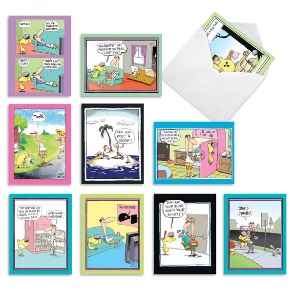 The Best Card Company 10 Assorted Hilarious Blank Notecards Bulk Box Set 4 x 5.12 Inch with Envelopes (10 Designs, 1 Each) Doggone Funny McCoy M6465OCB